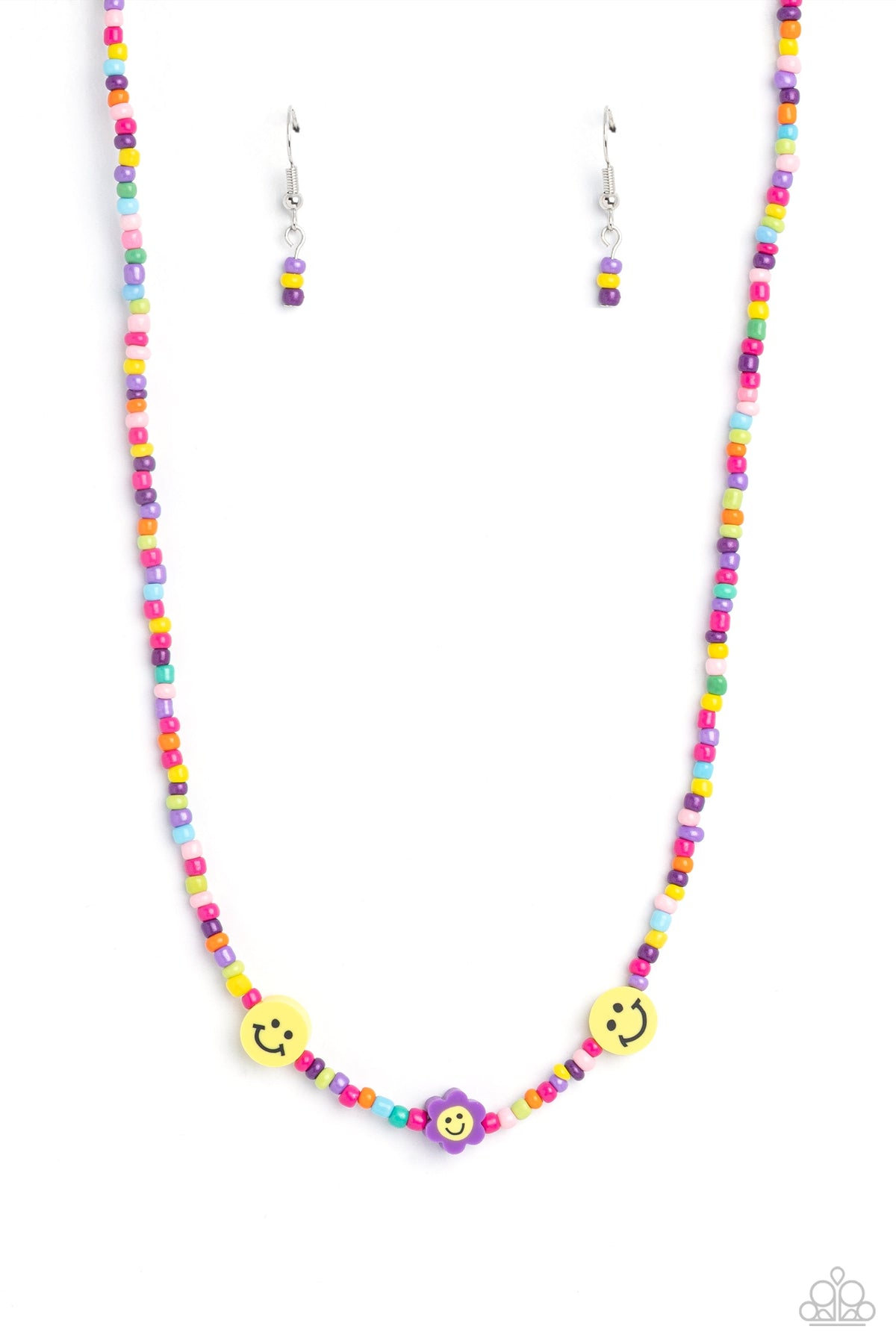 Flower Power Pageant Purple &amp; Multicolored Seed Bead Necklace - Paparazzi Accessories- lightbox - CarasShop.com - $5 Jewelry by Cara Jewels