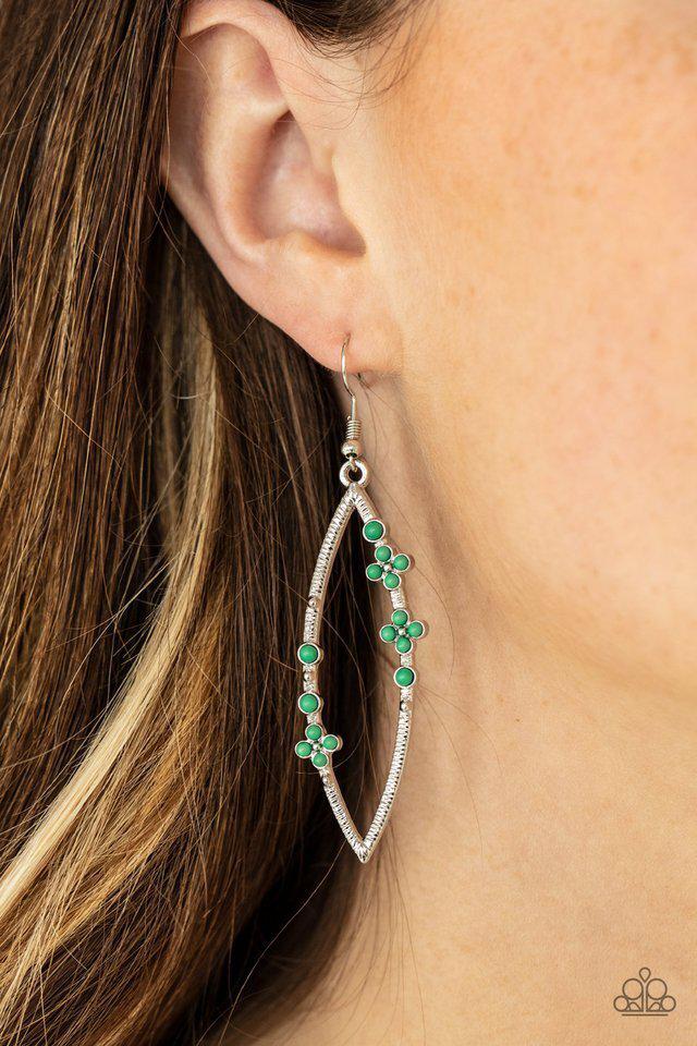 Flowery Finesse Green Earrings - Paparazzi Accessories- on model - CarasShop.com - $5 Jewelry by Cara Jewels