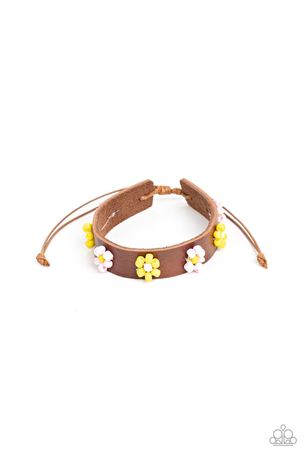 Flowery Frontier Pink &amp; Yellow Flower Urban Slide Bracelet- lightbox - CarasShop.com - $5 Jewelry by Cara Jewels