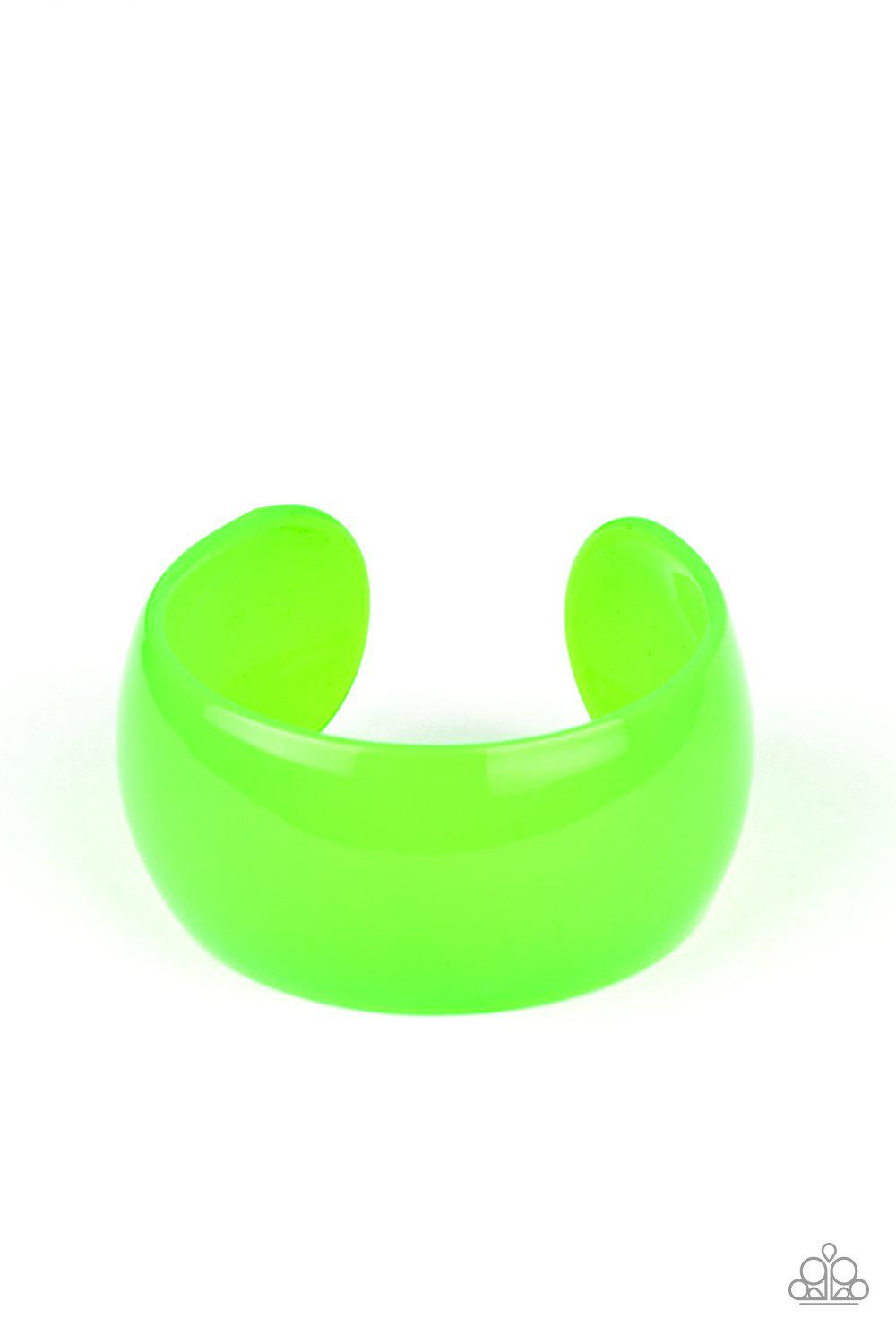 Fluent in Flamboyance Neon Green Acrylic Cuff Bracelet - Paparazzi Accessories-CarasShop.com - $5 Jewelry by Cara Jewels