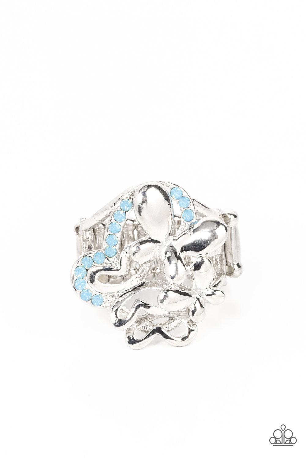 Fluttering Flashback Blue Butterfly Ring - Paparazzi Accessories- lightbox - CarasShop.com - $5 Jewelry by Cara Jewels