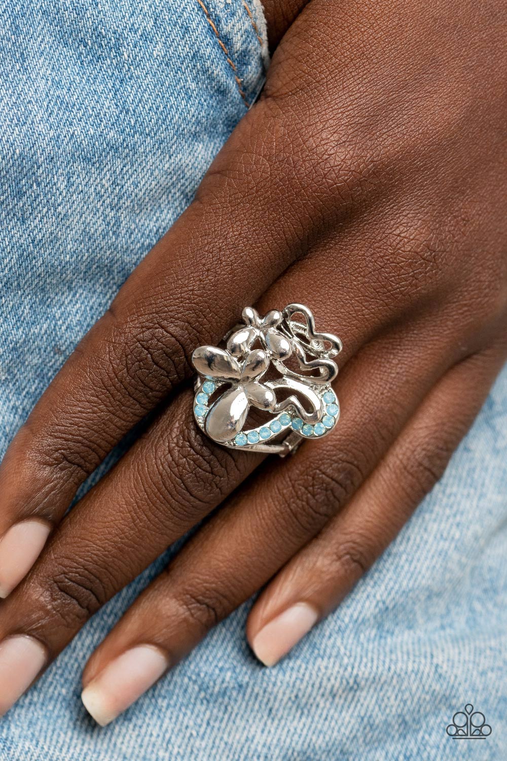 Fluttering Flashback Blue Butterfly Ring - Paparazzi Accessories-on model - CarasShop.com - $5 Jewelry by Cara Jewels
