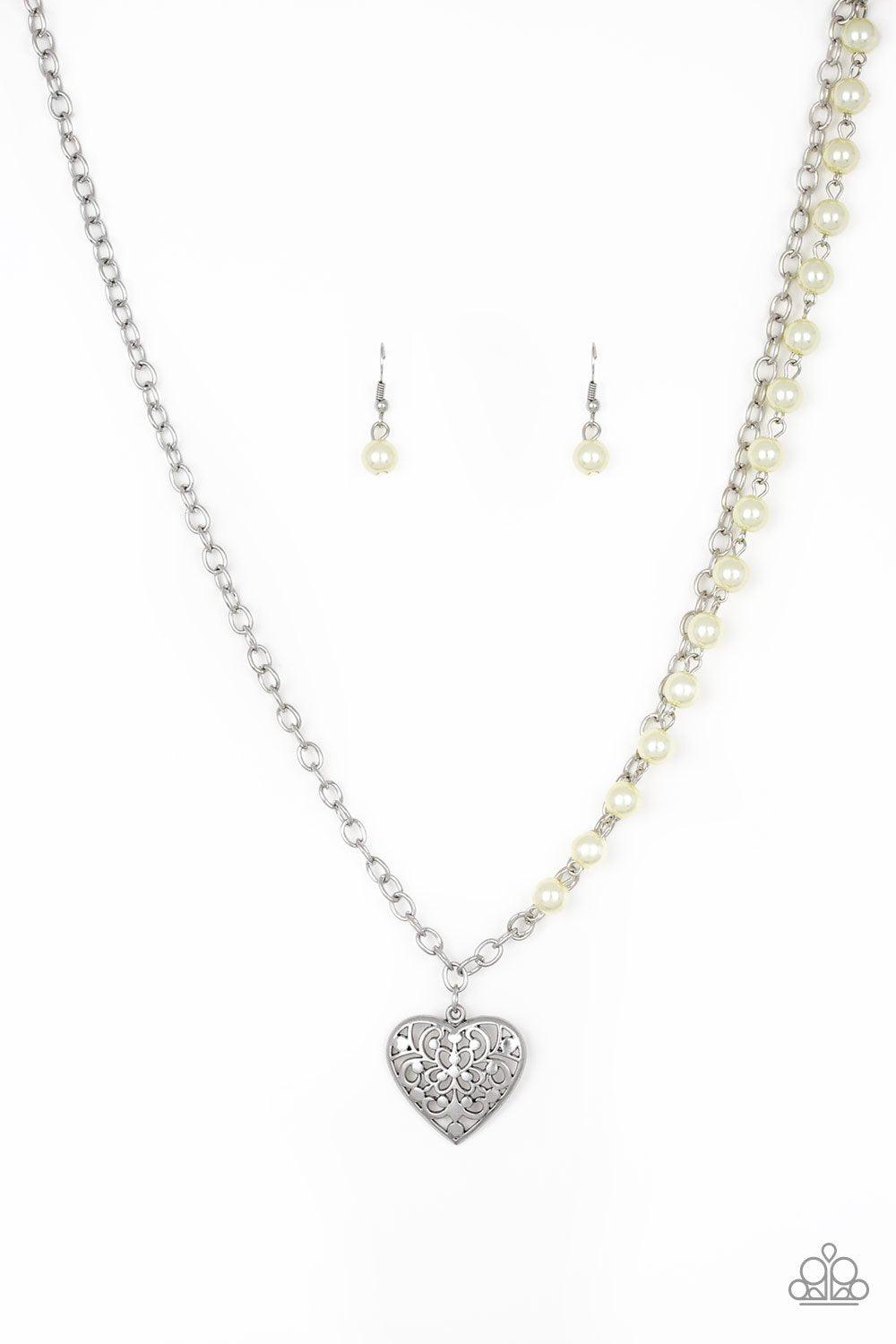 Forever In My Heart Yellow and Silver Heart Necklace - Paparazzi Accessories-CarasShop.com - $5 Jewelry by Cara Jewels