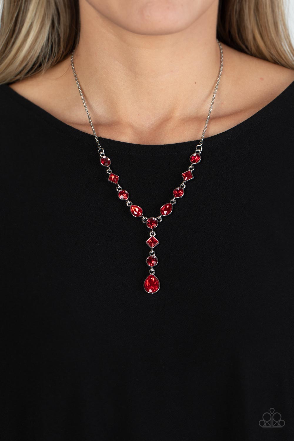 Forget the Crown Red Rhinestone Necklace - Paparazzi Accessories-on model - CarasShop.com - $5 Jewelry by Cara Jewels