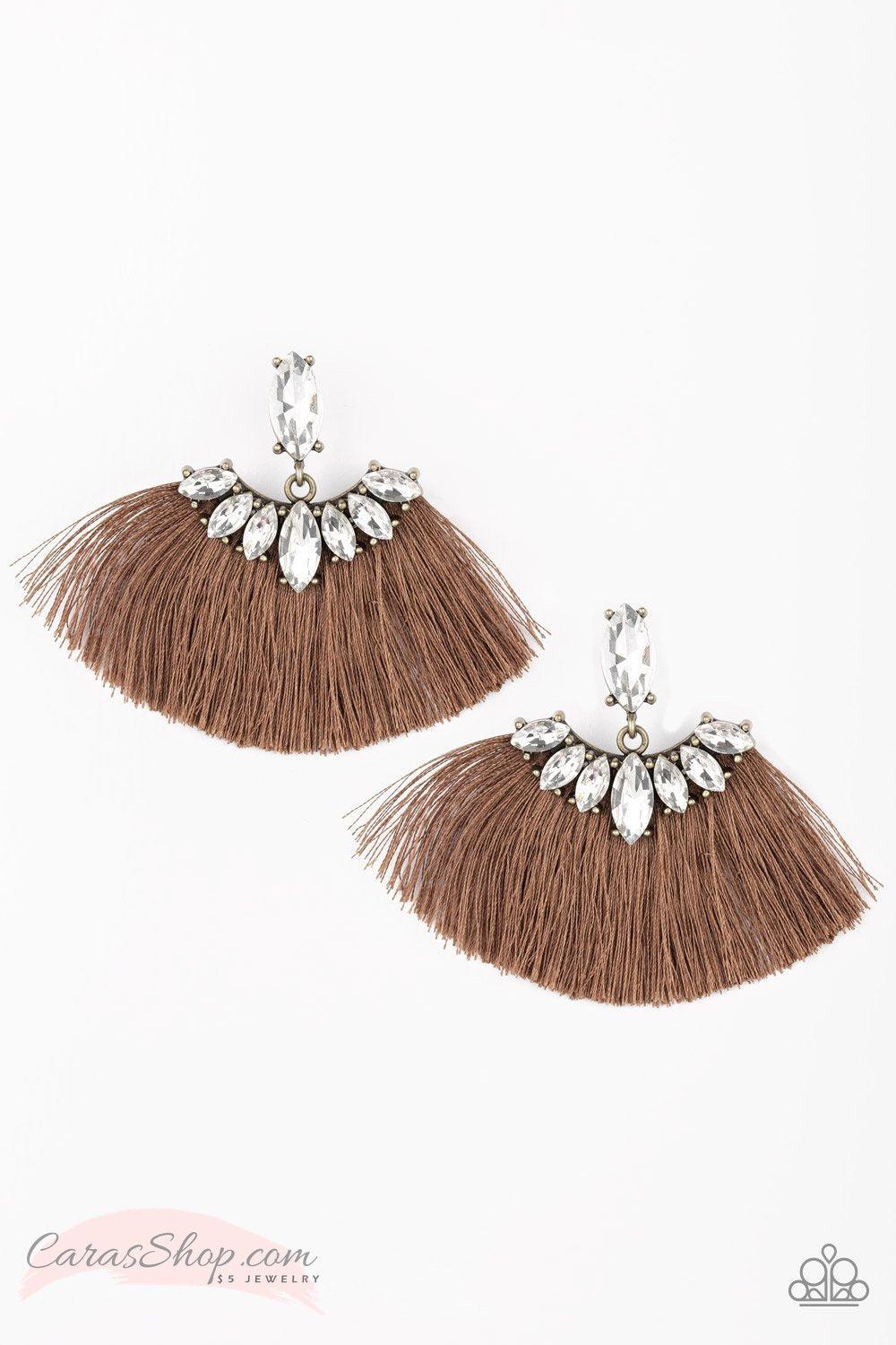 Formal Flair Brown Fringe Earrings - Paparazzi Accessories-CarasShop.com - $5 Jewelry by Cara Jewels