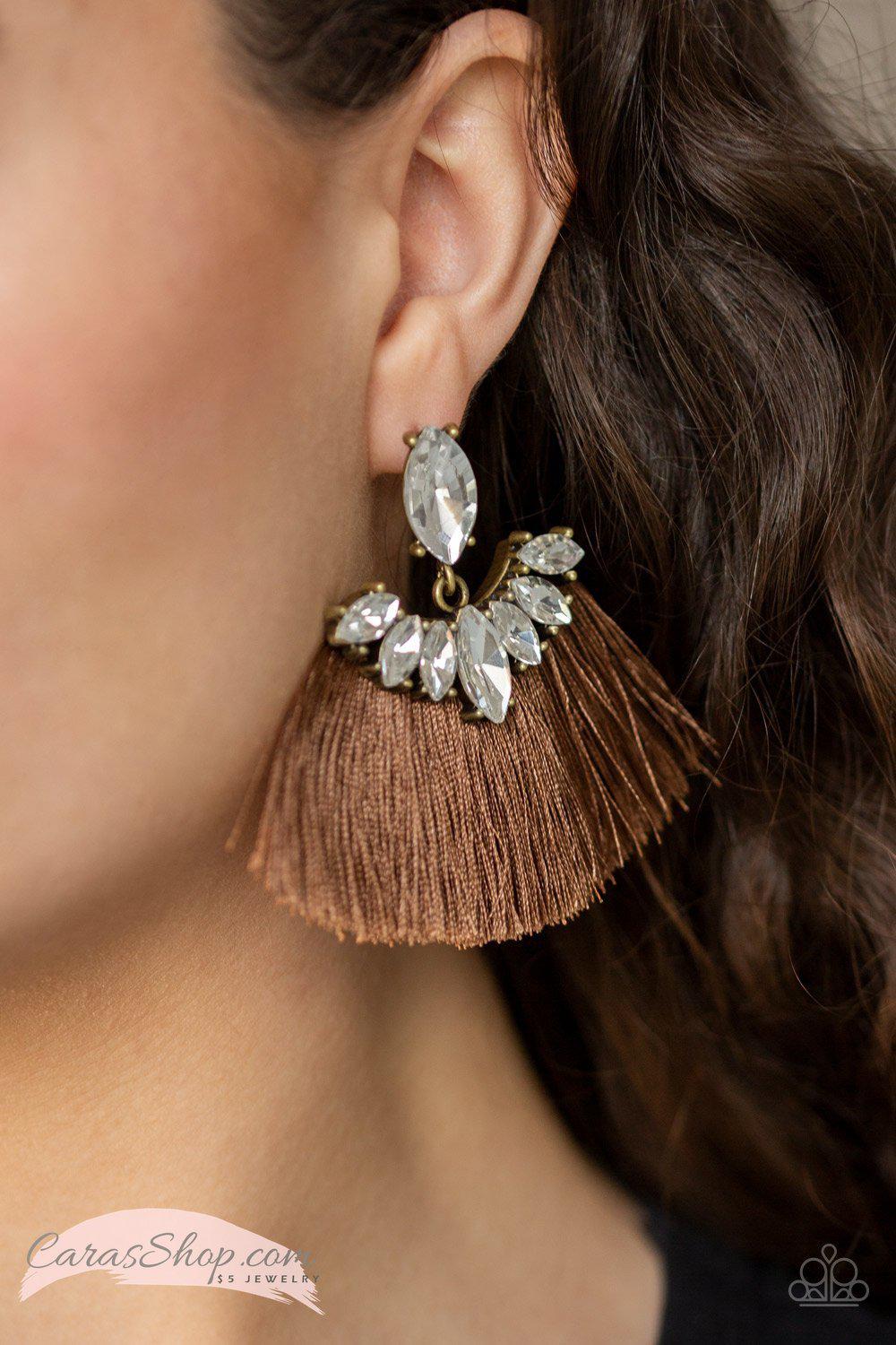 Formal Flair Brown Fringe Earrings - Paparazzi Accessories-CarasShop.com - $5 Jewelry by Cara Jewels