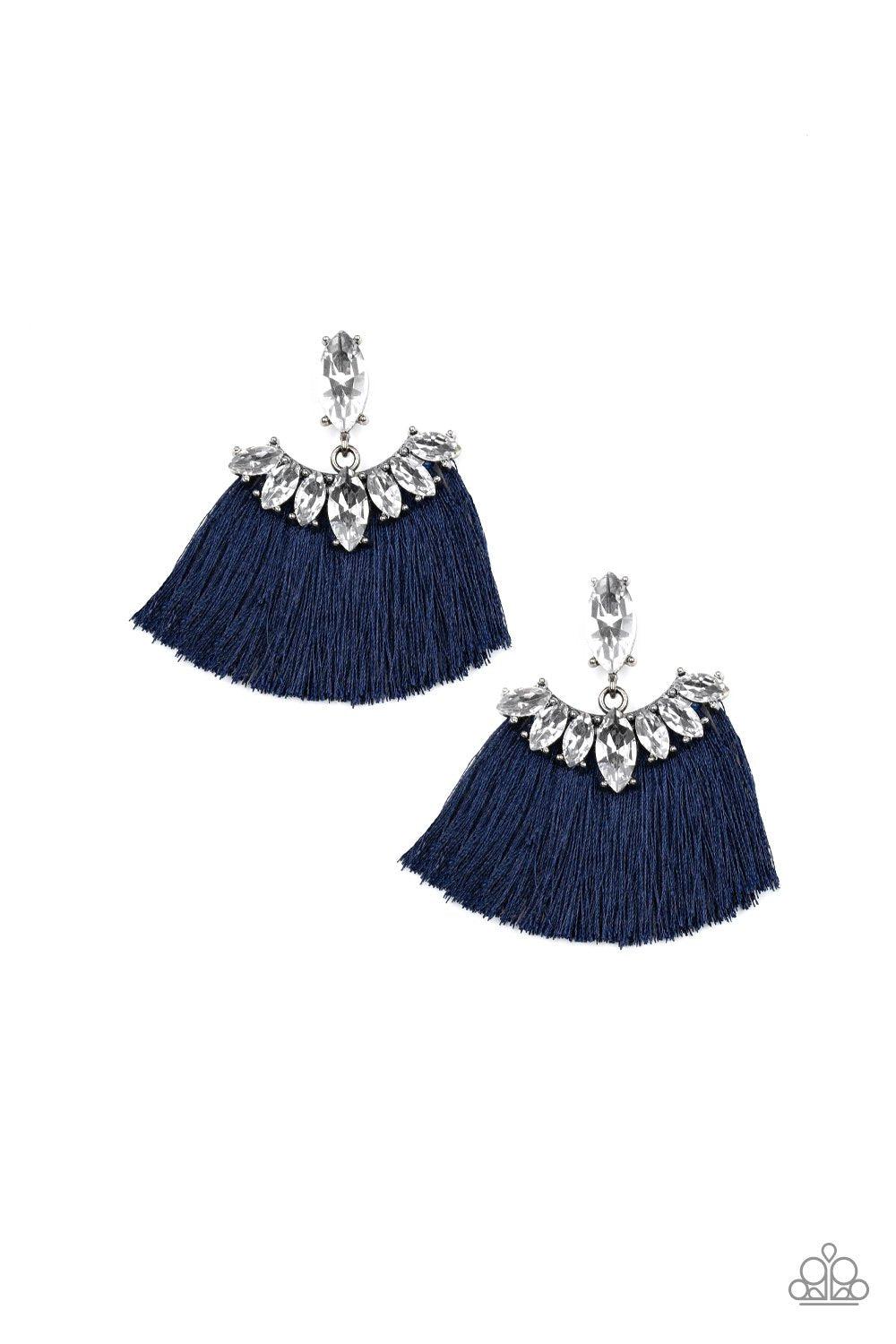 Formal Flair Navy Blue Fringe Earrings - Paparazzi Accessories-CarasShop.com - $5 Jewelry by Cara Jewels