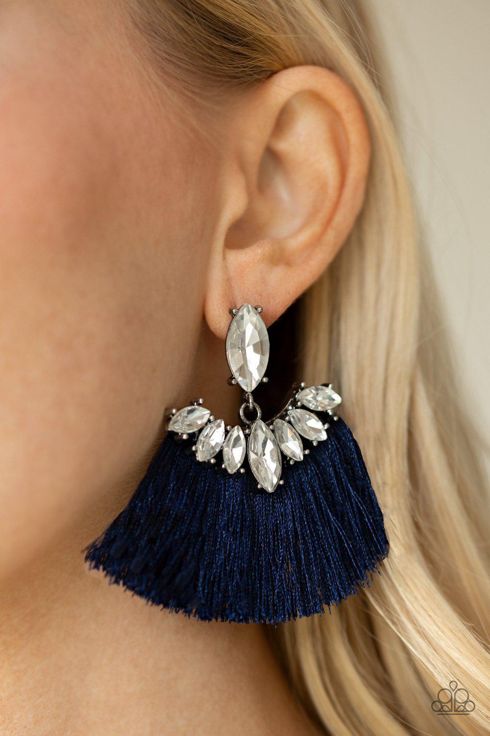 Formal Flair Navy Blue Fringe Earrings - Paparazzi Accessories-CarasShop.com - $5 Jewelry by Cara Jewels