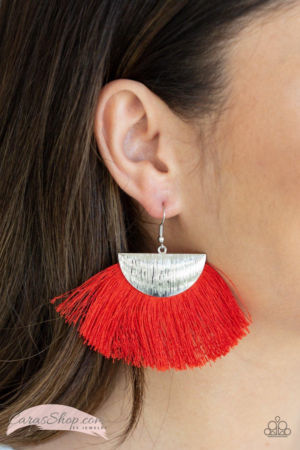 Fox Trap Red Fringe Earrings - Paparazzi Accessories-CarasShop.com - $5 Jewelry by Cara Jewels