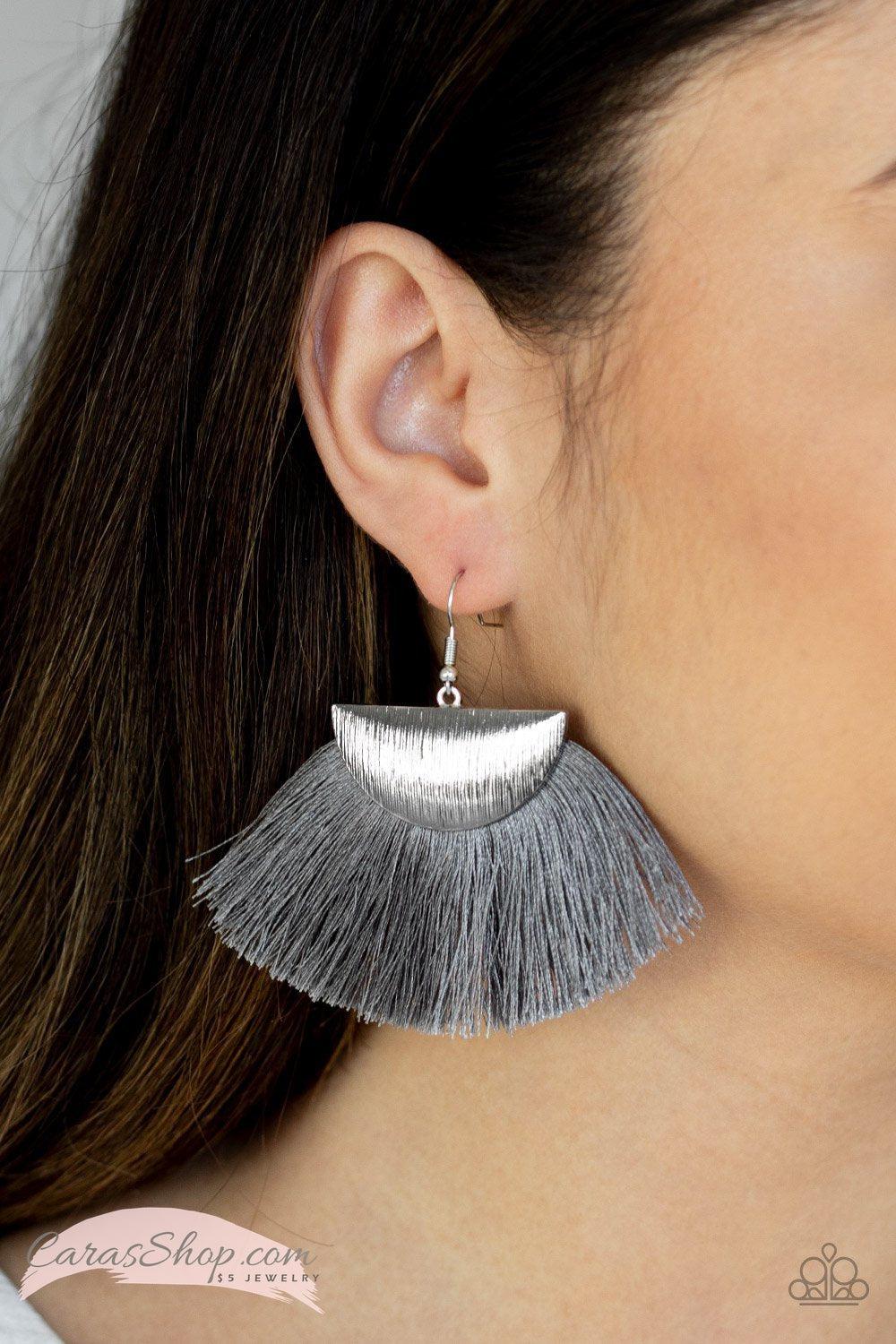 Fox Trap Silver Fringe Earrings - Paparazzi Accessories-CarasShop.com - $5 Jewelry by Cara Jewels