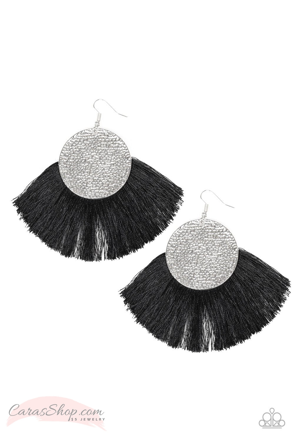 Foxtrot Fringe - Black Fringe Earrings - Paparazzi Accessories-CarasShop.com - $5 Jewelry by Cara Jewels