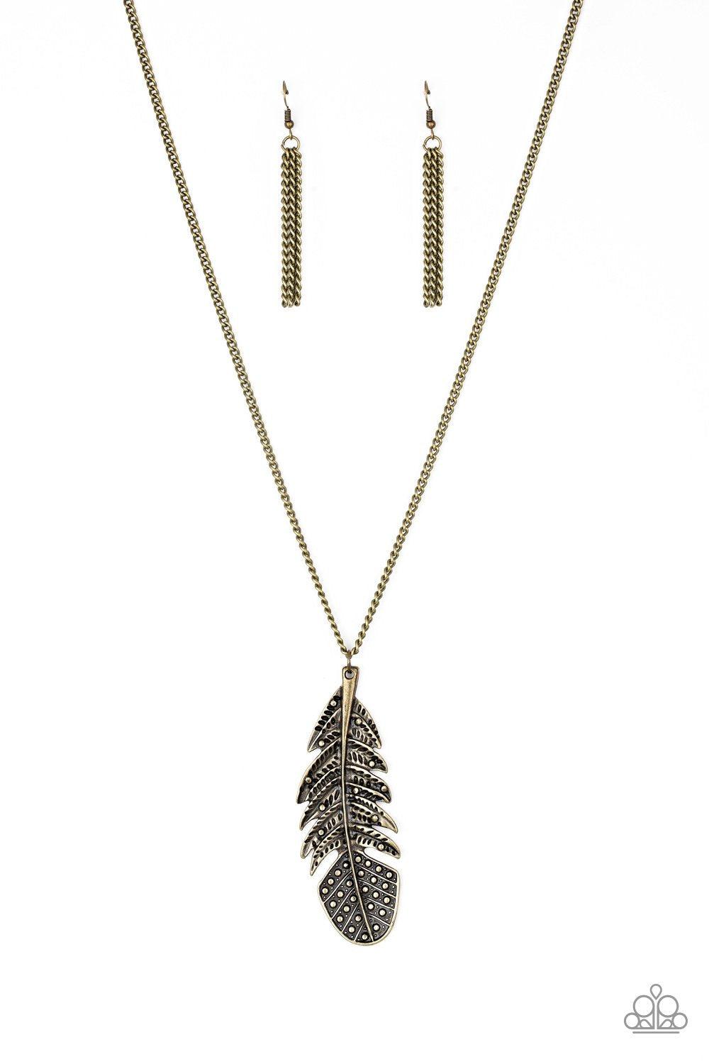 Free Bird Brass Feather Necklace - Paparazzi Accessories-CarasShop.com - $5 Jewelry by Cara Jewels
