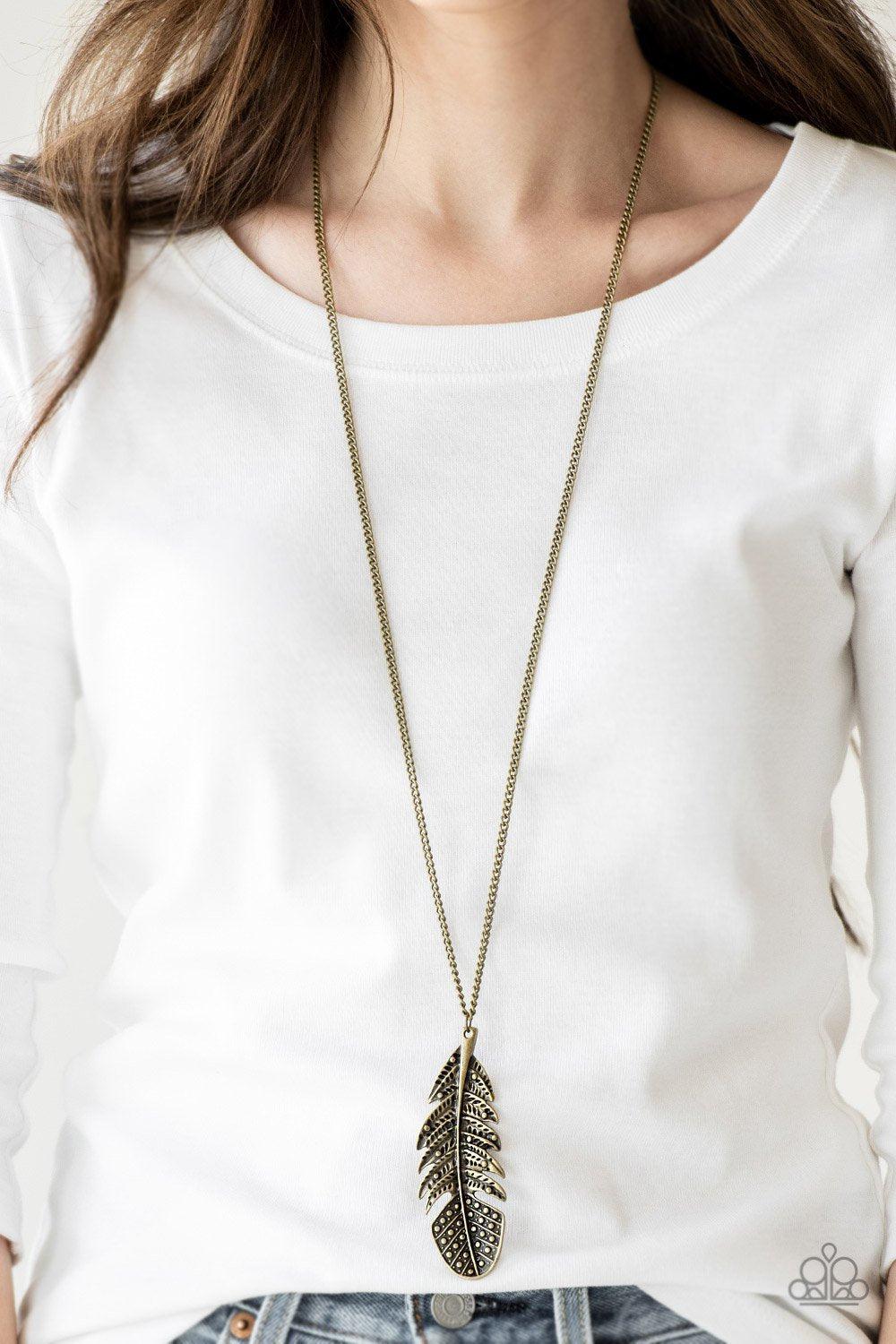 Brass feather necklace paparazzi sale