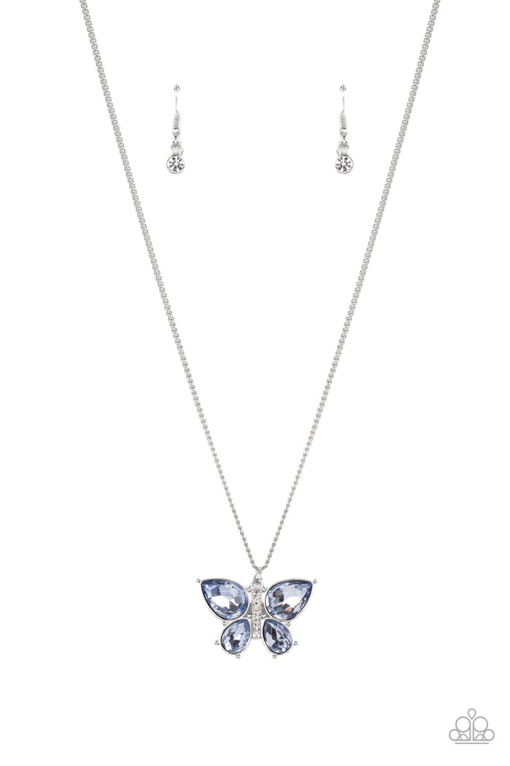 Free-Flying Flutter Blue Rhinestone Butterfly Necklace - Paparazzi Accessories- lightbox - CarasShop.com - $5 Jewelry by Cara Jewels