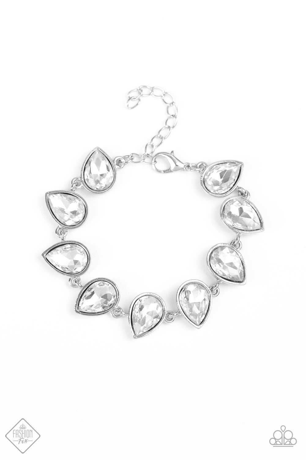 Free Rein White Teardrop Rhinestone Bracelet - Paparazzi Accessories-CarasShop.com - $5 Jewelry by Cara Jewels