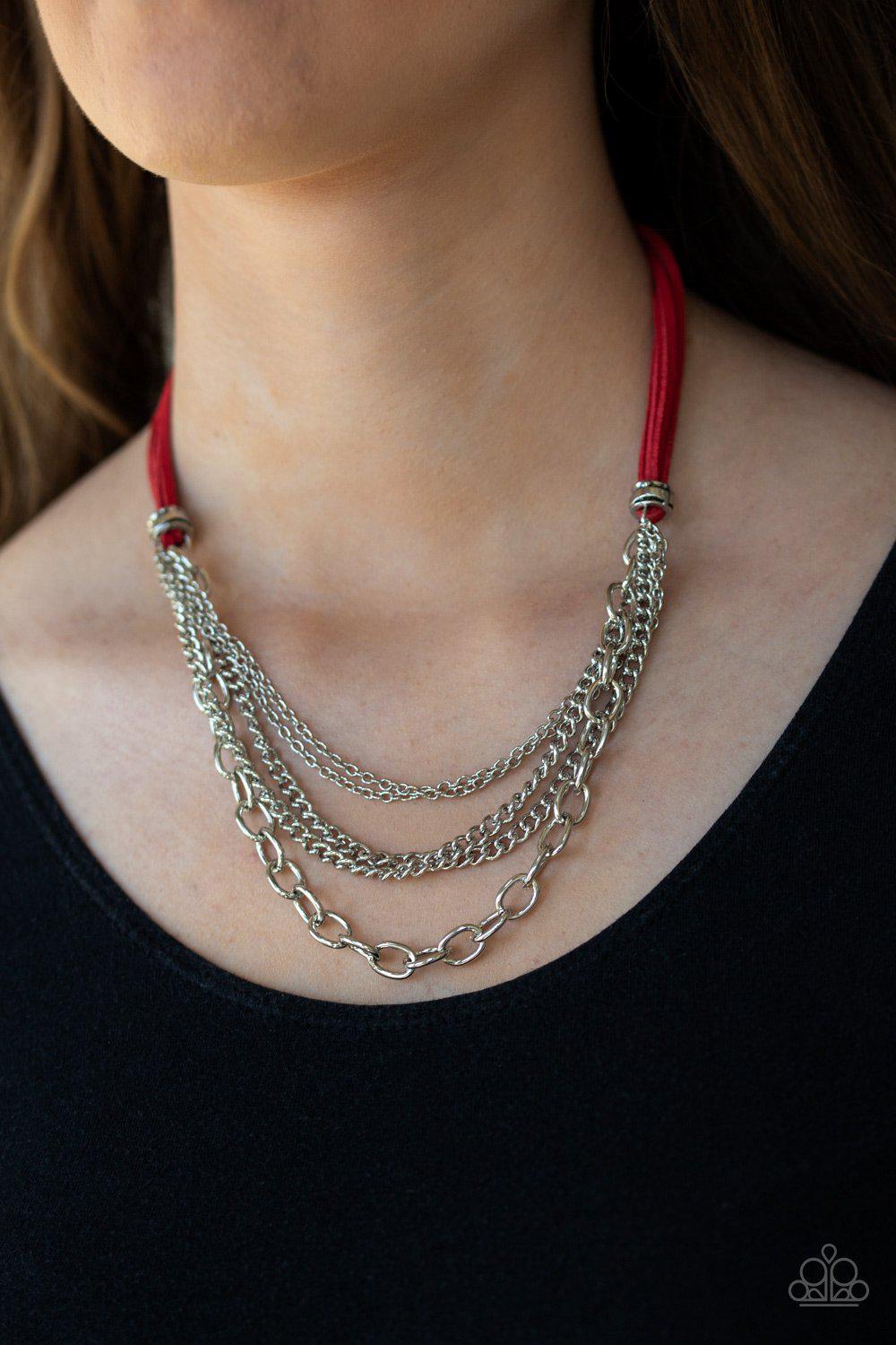 Free Roamer Red Suede and Silver Necklace - Paparazzi Accessories-CarasShop.com - $5 Jewelry by Cara Jewels