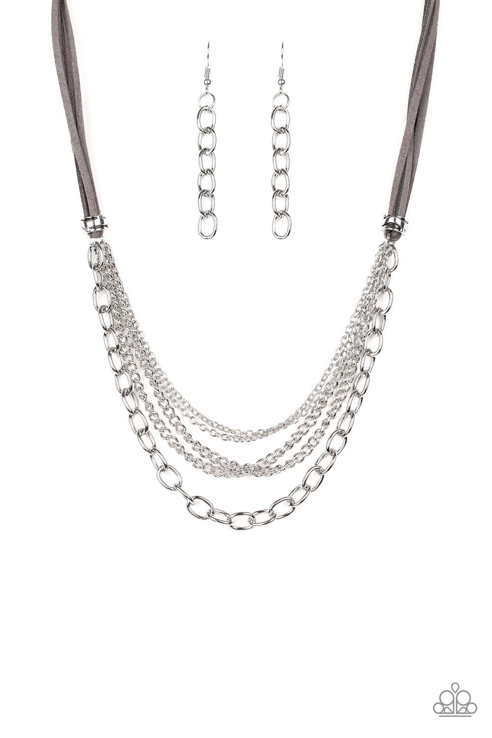Free Roamer Silver Suede and Chain Necklace - Paparazzi Accessories-CarasShop.com - $5 Jewelry by Cara Jewels