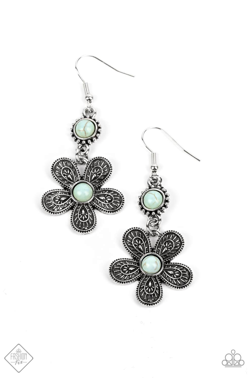 Free-Spirited Flourish Blue Stone Flower Earrings - Paparazzi Accessories- lightbox - CarasShop.com - $5 Jewelry by Cara Jewels
