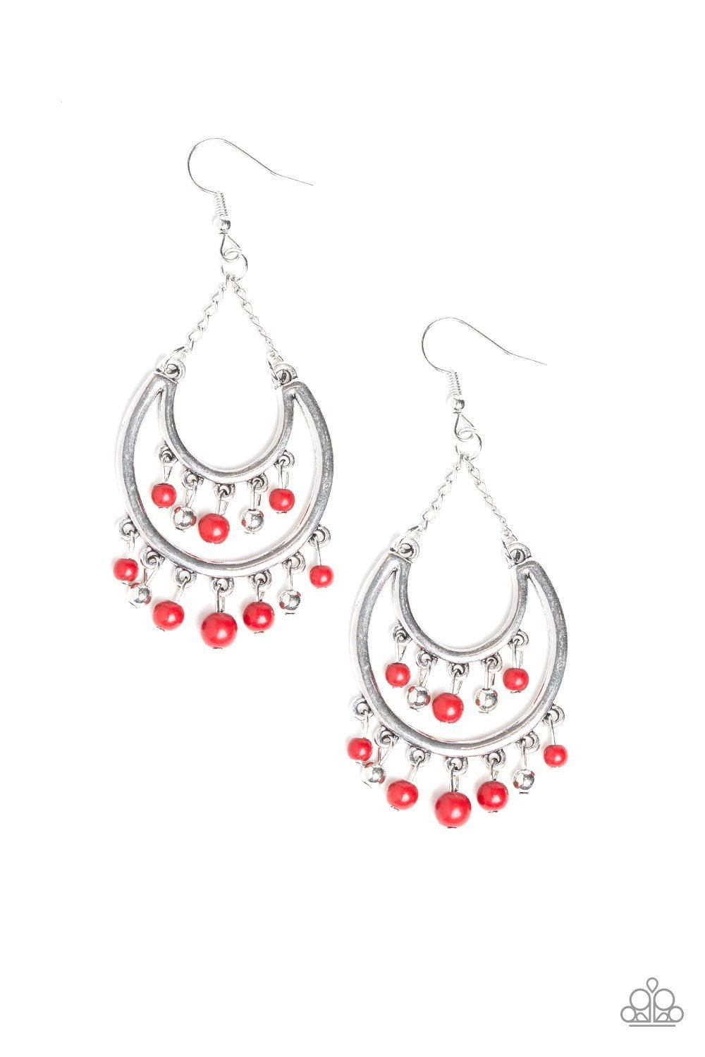 Free-Spirited Spirit Red and Silver Earrings - Paparazzi Accessories - lightbox -CarasShop.com - $5 Jewelry by Cara Jewels