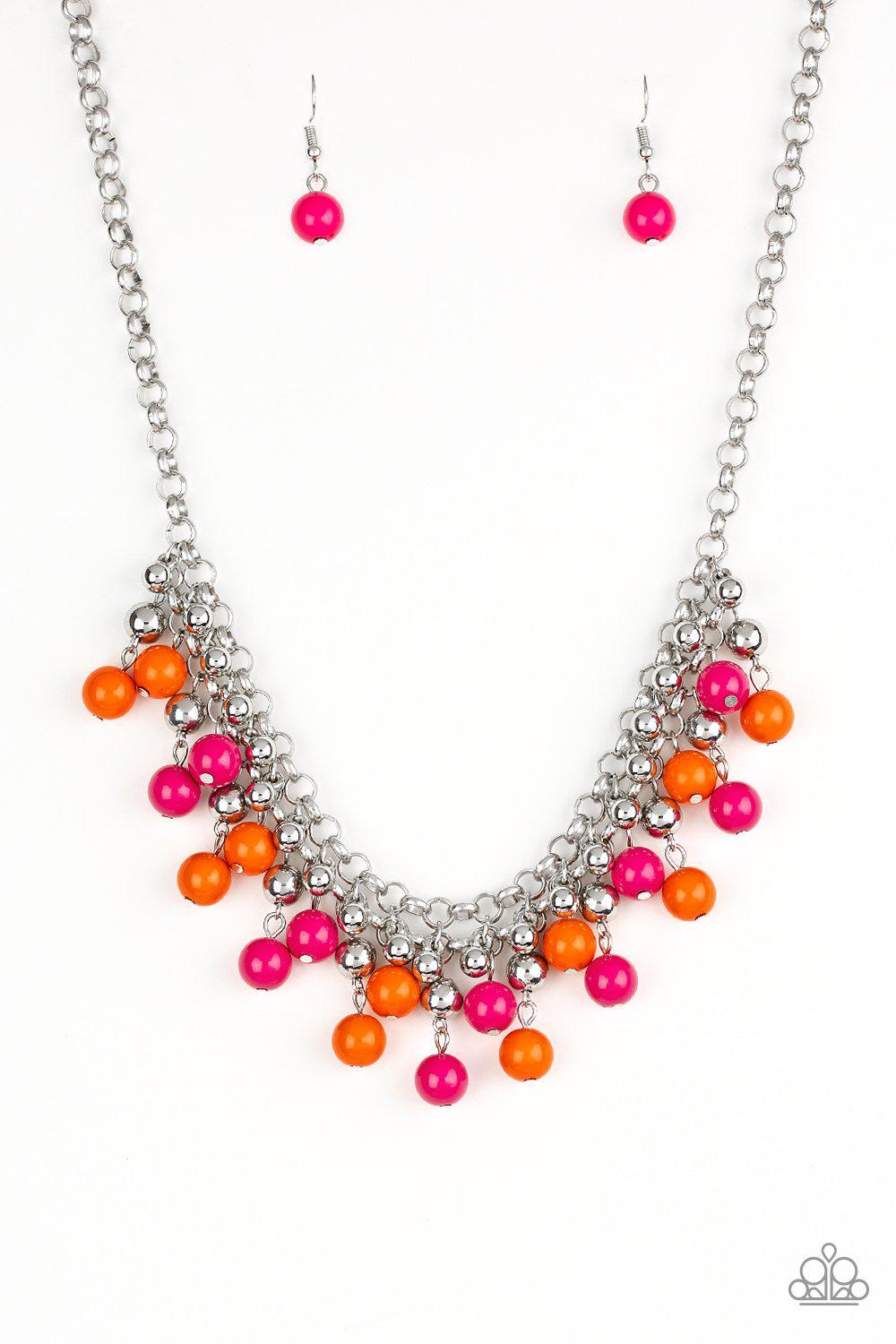 Friday Night Fringe Multi - Pink and Orange Necklace - Paparazzi Accessories - lightbox -CarasShop.com - $5 Jewelry by Cara Jewels
