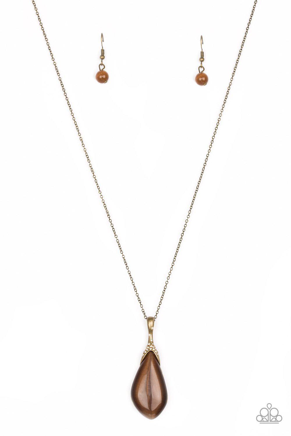 Friends In Glow Places Brass Moonstone Necklace - Paparazzi Accessories-CarasShop.com - $5 Jewelry by Cara Jewels