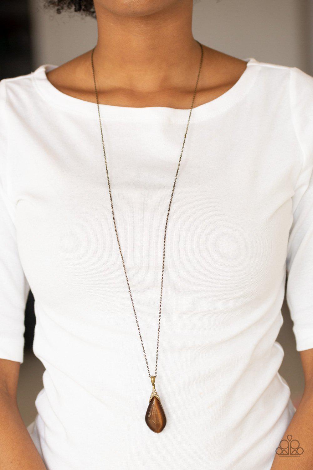 Friends In Glow Places Brass Moonstone Necklace - Paparazzi Accessories-CarasShop.com - $5 Jewelry by Cara Jewels