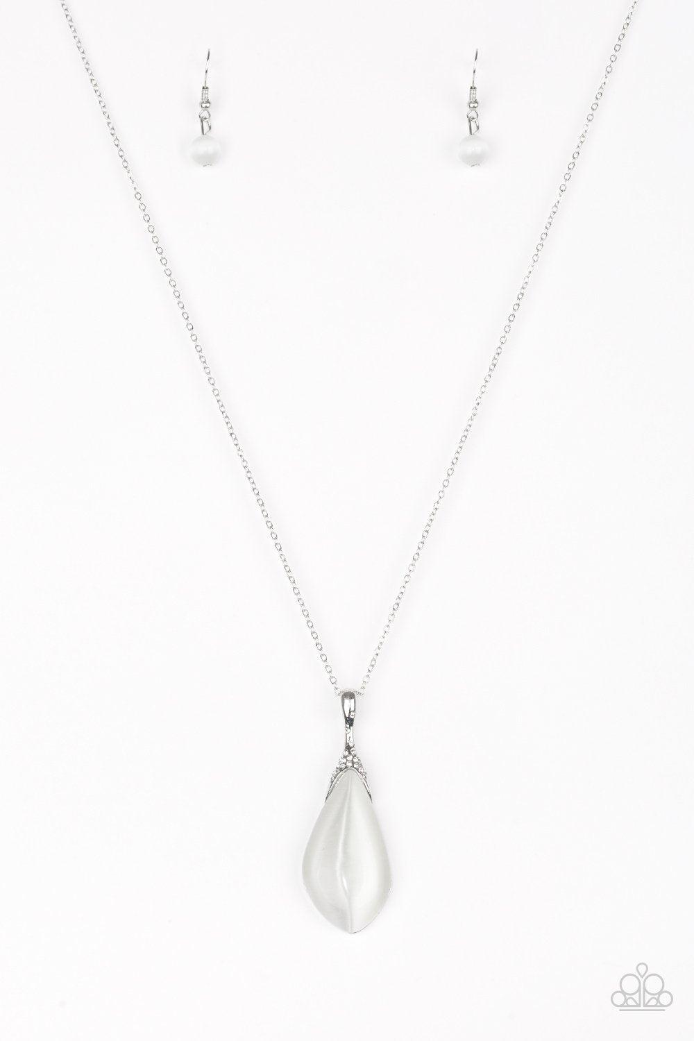 Friends In GLOW Places White Moonstone Necklace - Paparazzi Accessories-CarasShop.com - $5 Jewelry by Cara Jewels