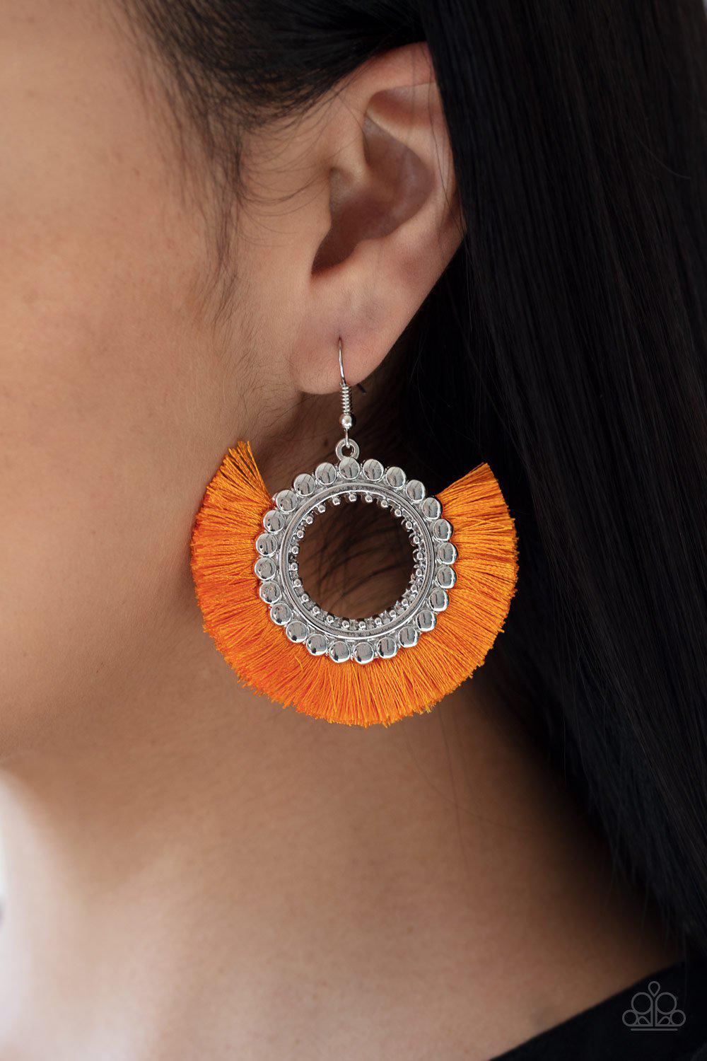 Fringe Fanatic Neon Orange Fringe Earrings - Paparazzi Accessories-CarasShop.com - $5 Jewelry by Cara Jewels