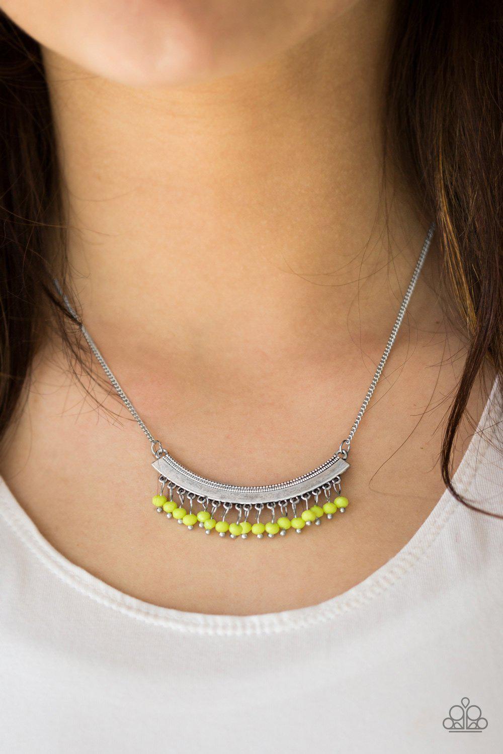 Fringe Fever Green Necklace - Paparazzi Accessories-CarasShop.com - $5 Jewelry by Cara Jewels