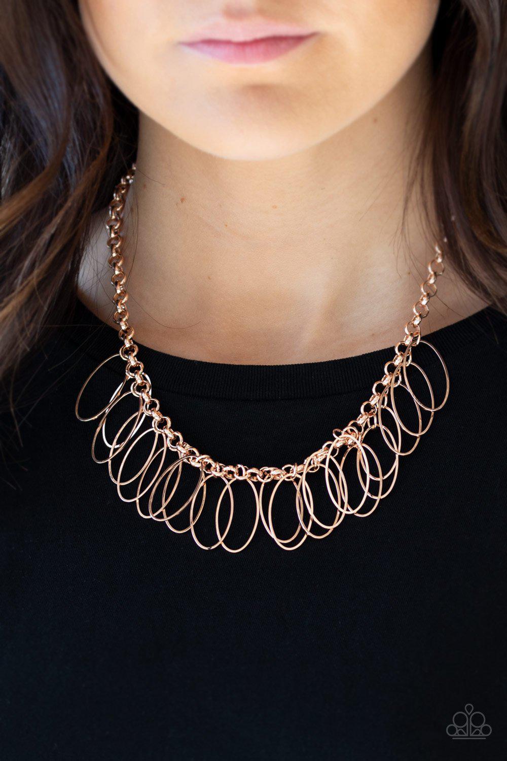 Fringe Finale Rose Gold Necklace - Paparazzi Accessories-CarasShop.com - $5 Jewelry by Cara Jewels