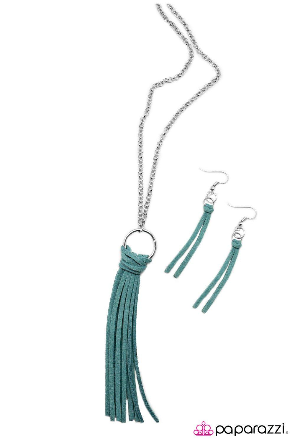 FRINGE With Benefits Blue Suede Tassel Necklace - Paparazzi Accessories-CarasShop.com - $5 Jewelry by Cara Jewels