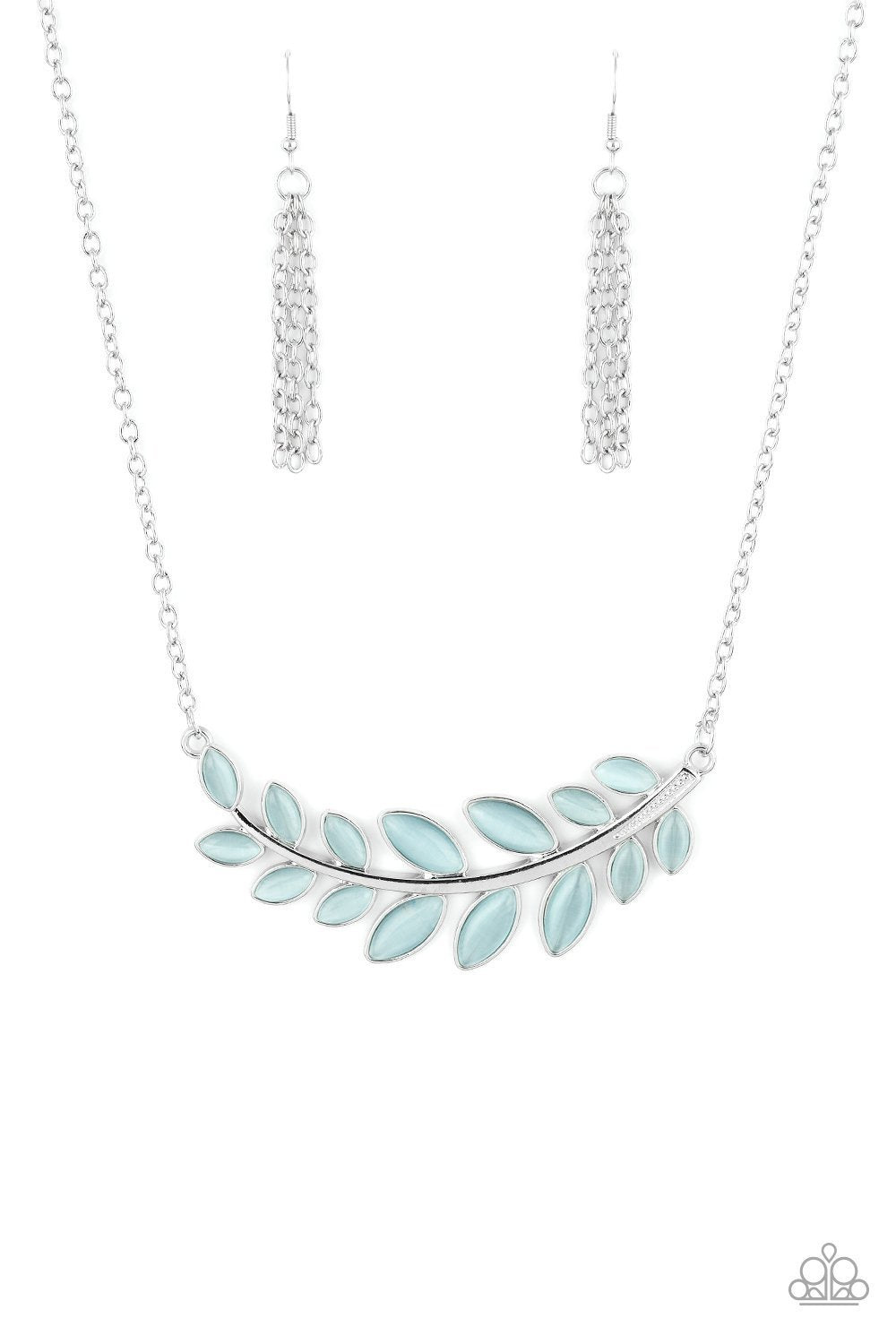 Frosted Foliage Blue Moonstone Leaf Necklace - Paparazzi Accessories-CarasShop.com - $5 Jewelry by Cara Jewels