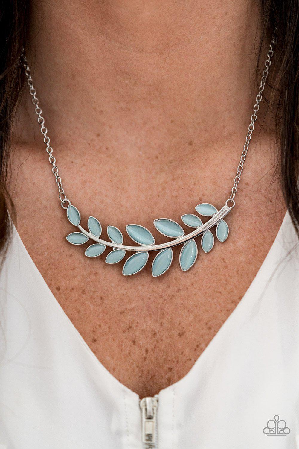 Frosted Foliage Blue Moonstone Leaf Necklace - Paparazzi Accessories-CarasShop.com - $5 Jewelry by Cara Jewels