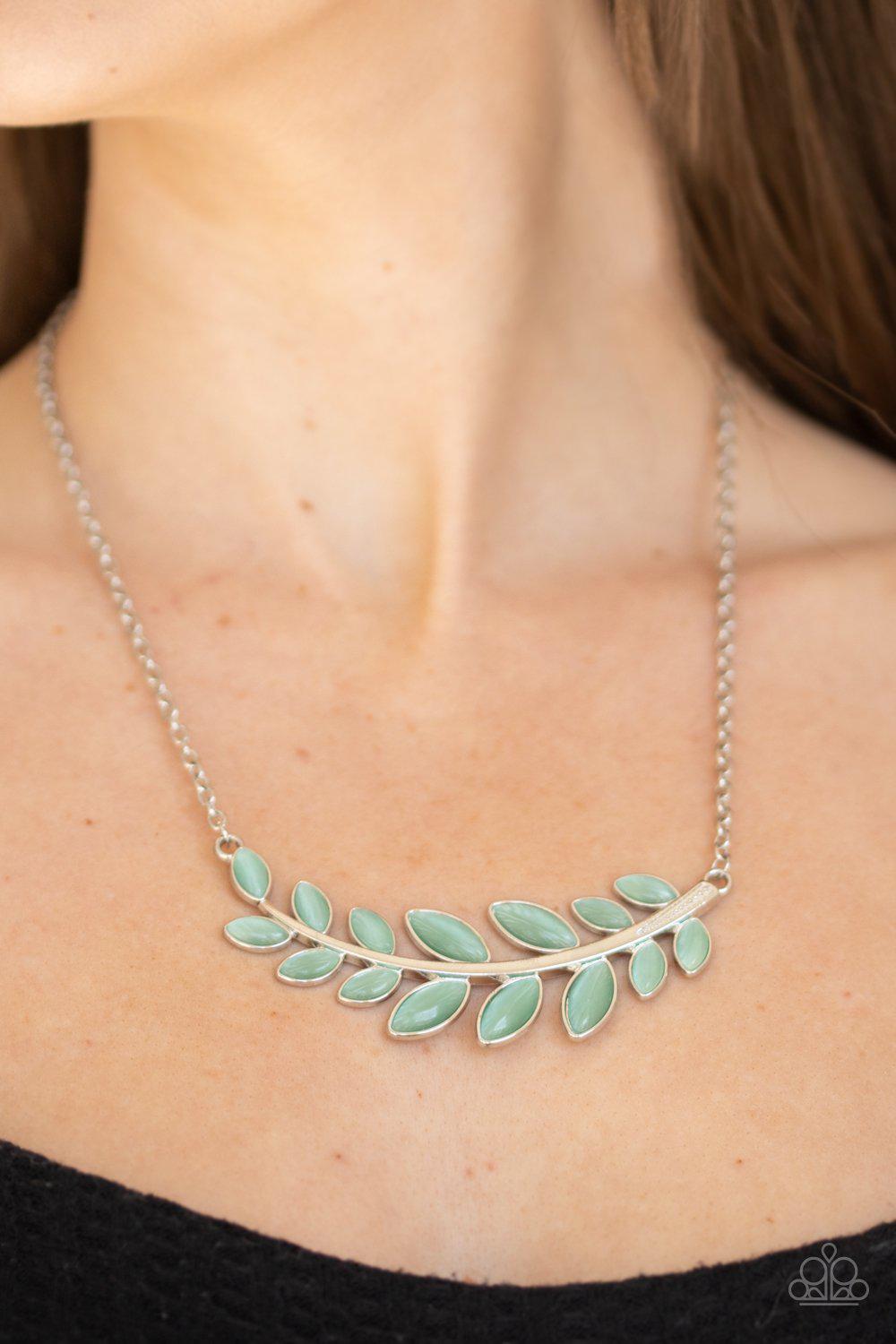Frosted Foliage Green Moonstone Leaf Necklace - Paparazzi Accessories-CarasShop.com - $5 Jewelry by Cara Jewels