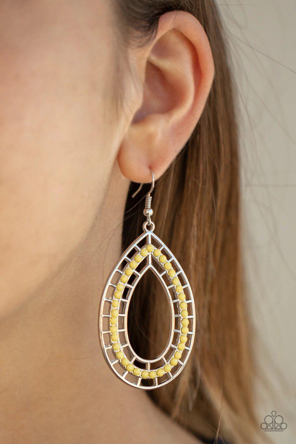 Fruity Fiesta Yellow Earrings - Paparazzi Accessories- on model - CarasShop.com - $5 Jewelry by Cara Jewels