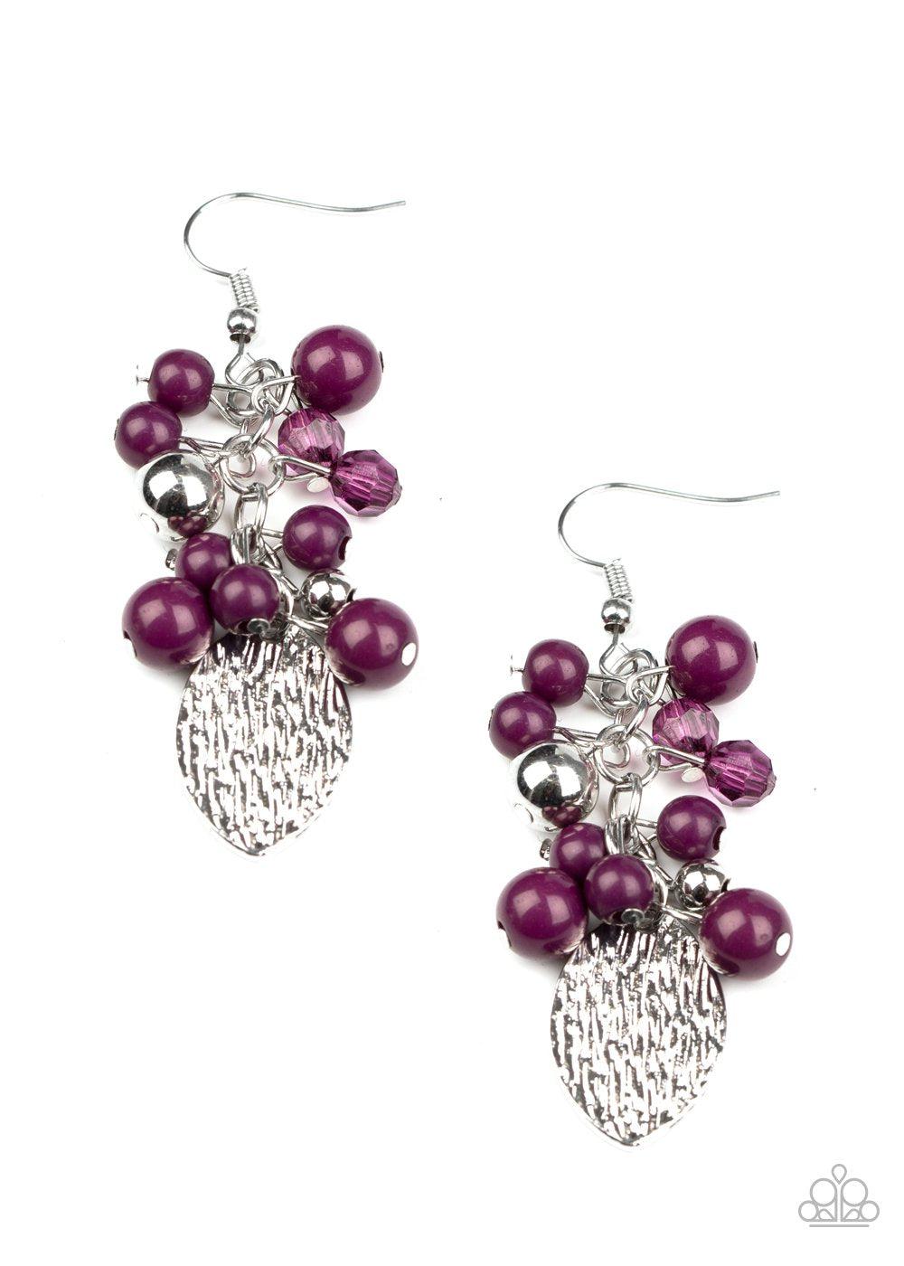 Fruity Finesse Purple and Silver Earrings - Paparazzi Accessories-CarasShop.com - $5 Jewelry by Cara Jewels