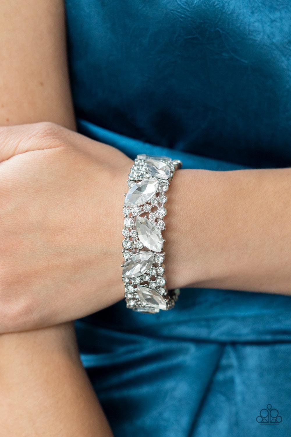 Full Body Chills White Rhinestone Bracelet - Paparazzi Accessories-on model - CarasShop.com - $5 Jewelry by Cara Jewels