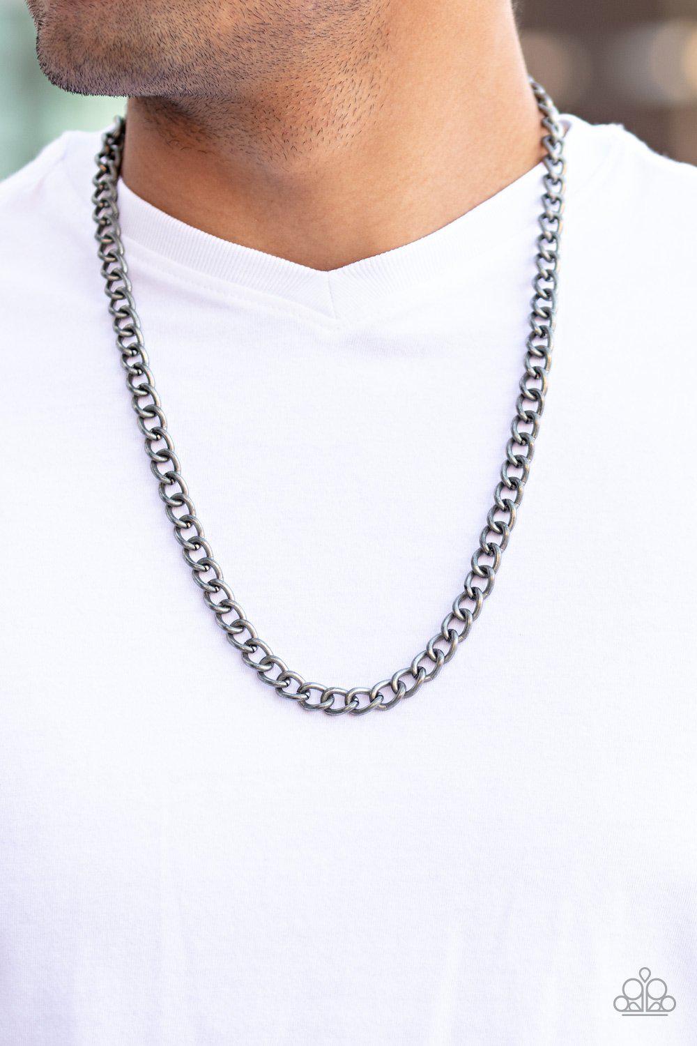 Full Court Men&#39;s Silver Urban Necklace - Paparazzi Accessories - model -CarasShop.com - $5 Jewelry by Cara Jewels