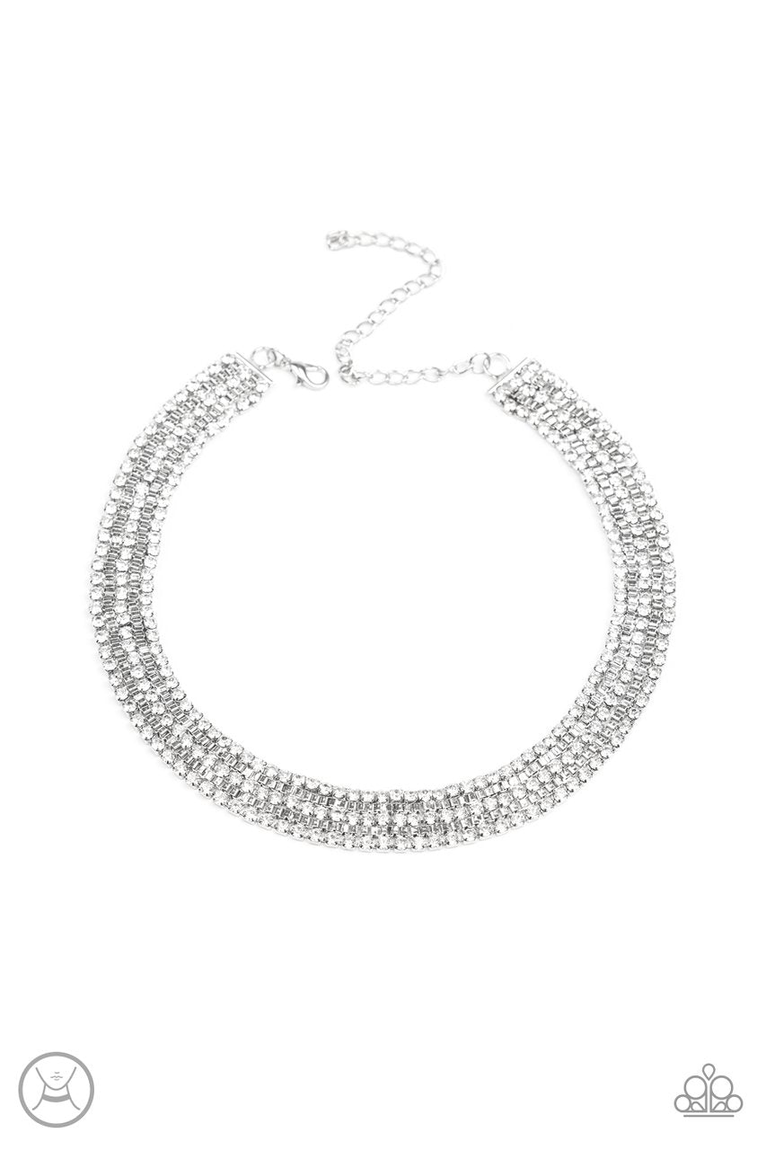 Full Reign White Rhinestone Choker Necklace - Paparazzi Accessories-CarasShop.com - $5 Jewelry by Cara Jewels