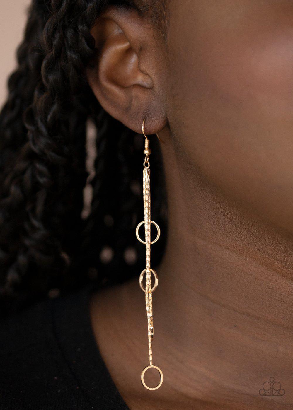 Full Swing Shimmer Gold Chain Earrings - Paparazzi Accessories-CarasShop.com - $5 Jewelry by Cara Jewels