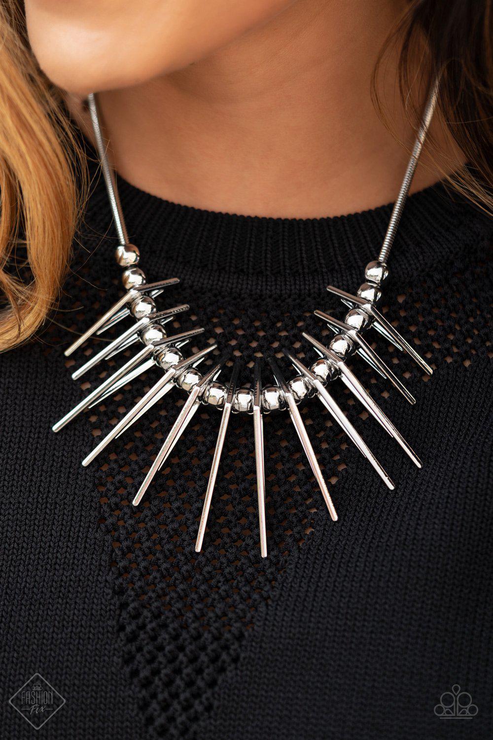 Fully Charged Silver Abstract Necklace - Paparazzi Accessories-CarasShop.com - $5 Jewelry by Cara Jewels