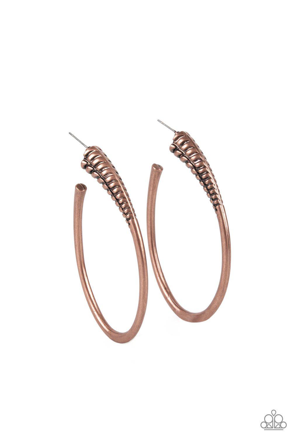 Fully Loaded Copper Hoop Earrings - Paparazzi Accessories- lightbox - CarasShop.com - $5 Jewelry by Cara Jewels