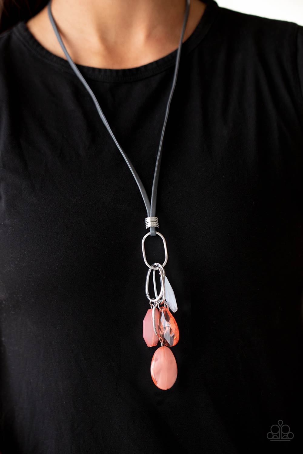 Fundamentally Flirtatious Orange and Silver Leather Necklace - Paparazzi Accessories- lightbox - CarasShop.com - $5 Jewelry by Cara Jewels
