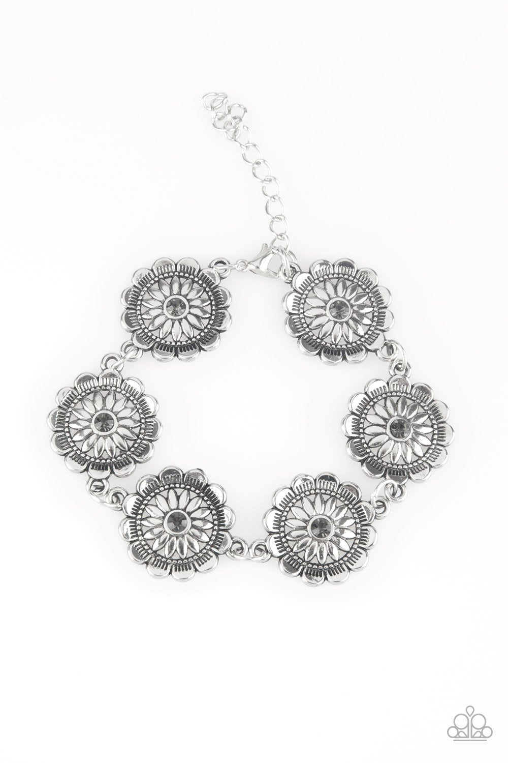 Funky Flower Child Silver Flower Bracelet - Paparazzi Accessories-CarasShop.com - $5 Jewelry by Cara Jewels