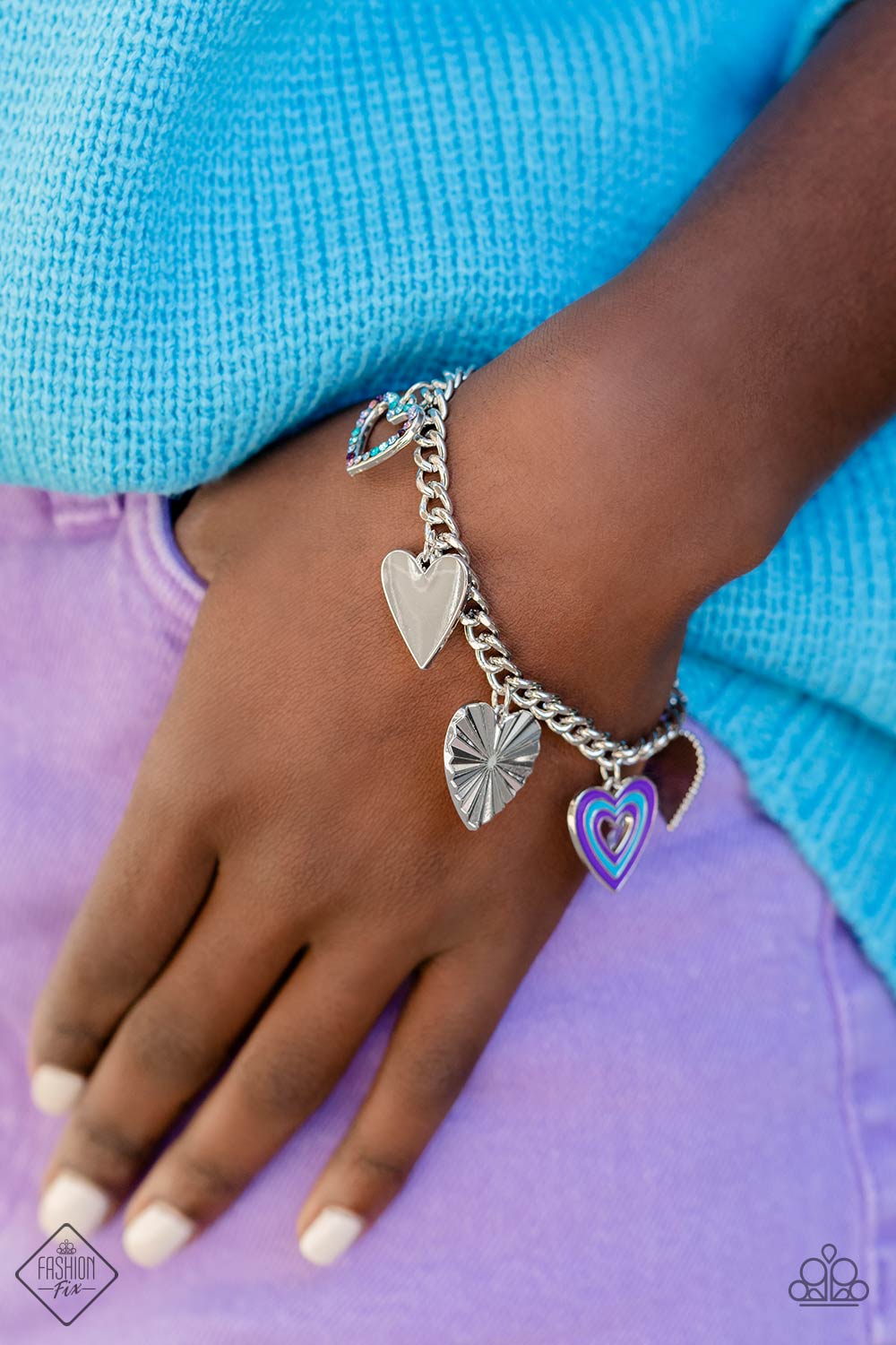 Funky Forte Multi Heart Bracelet - Paparazzi Accessories-on model - CarasShop.com - $5 Jewelry by Cara Jewels