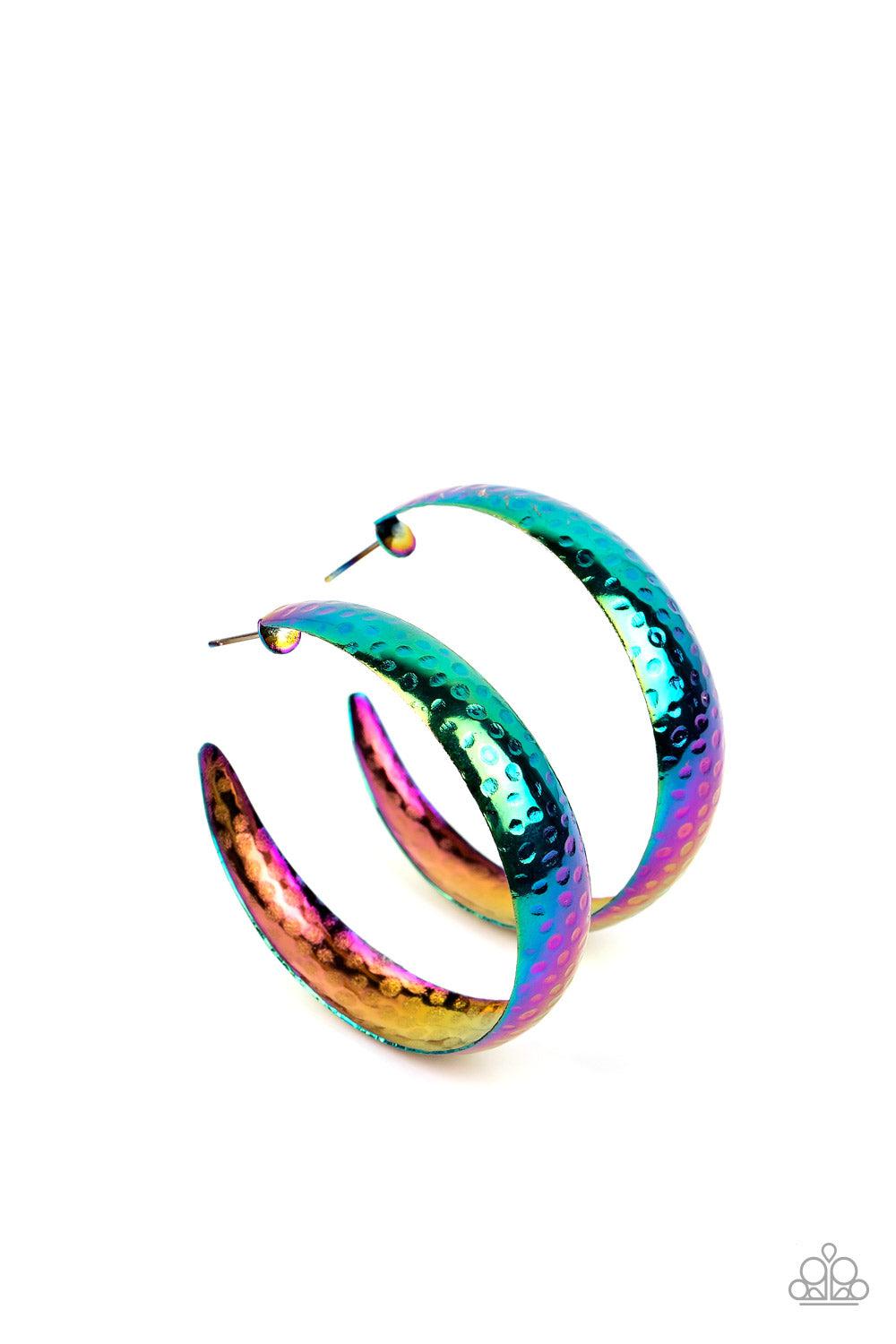 Futuristic Flavor Multi Oil Spill Hoop Earrings - Paparazzi Accessories- lightbox - CarasShop.com - $5 Jewelry by Cara Jewels