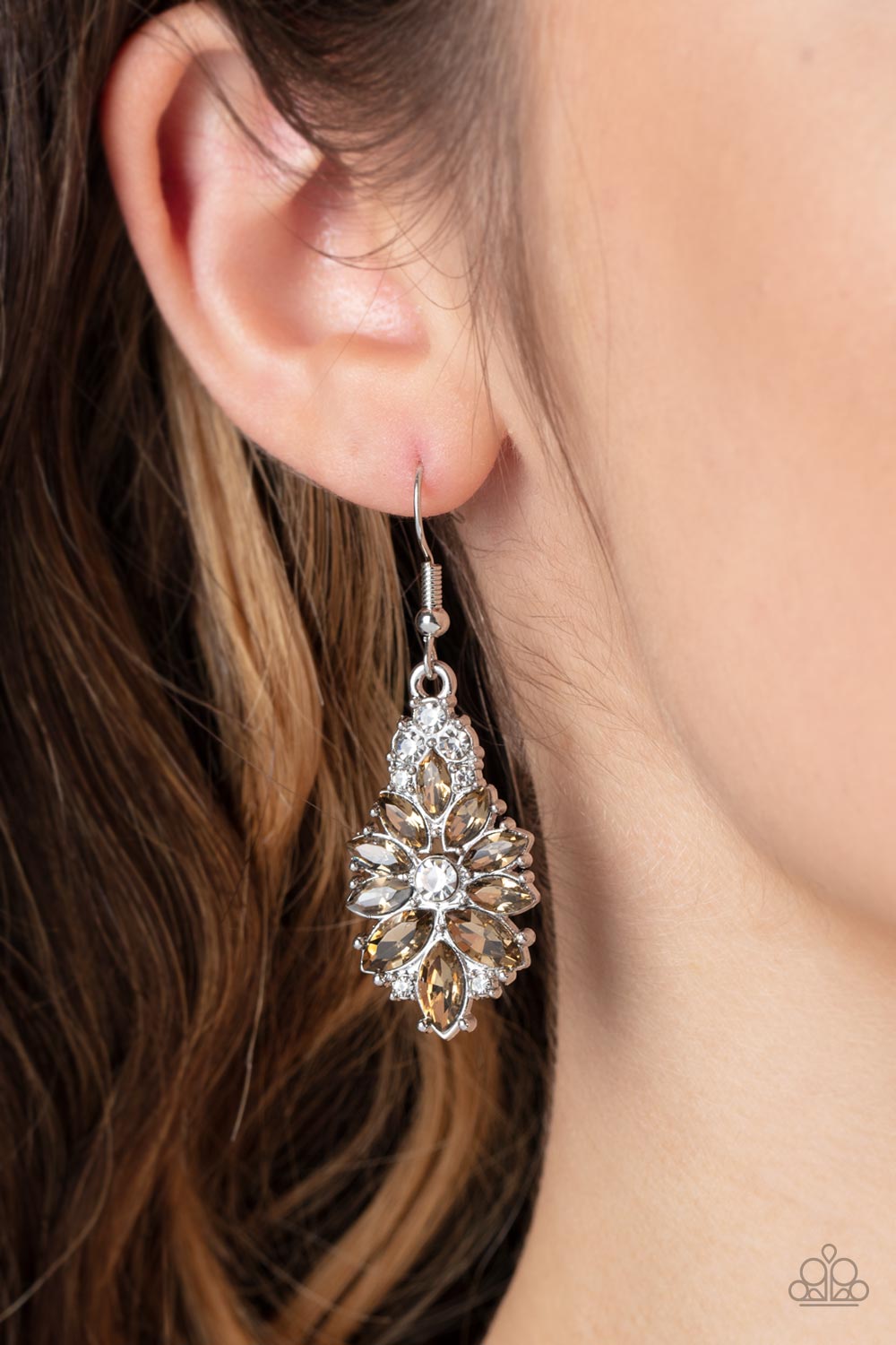 Gala Goddess Brown Rhinestone Earrings - Paparazzi Accessories- lightbox - CarasShop.com - $5 Jewelry by Cara Jewels