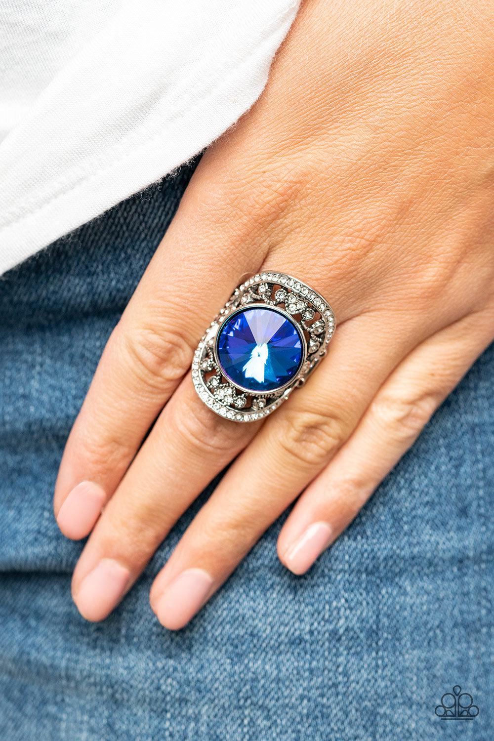 Galactic Garden Blue Iridescent Gem Ring - Paparazzi Accessories-on model - CarasShop.com - $5 Jewelry by Cara Jewels