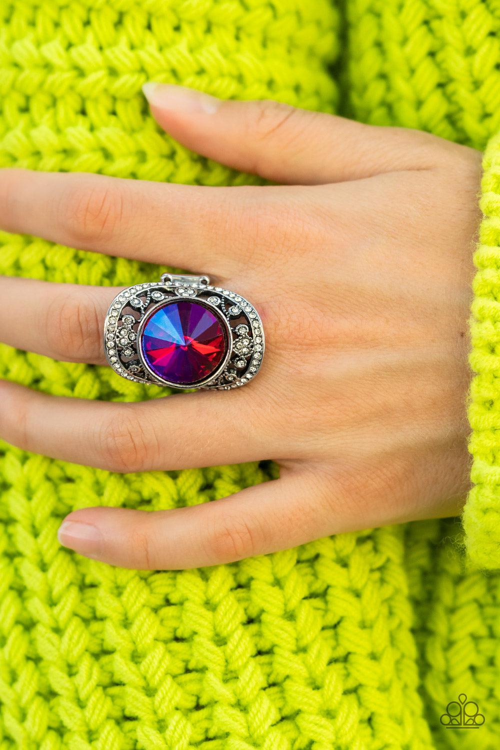 Galactic Garden Pink Opalescent Gem Ring - Paparazzi Accessories-on model - CarasShop.com - $5 Jewelry by Cara Jewels