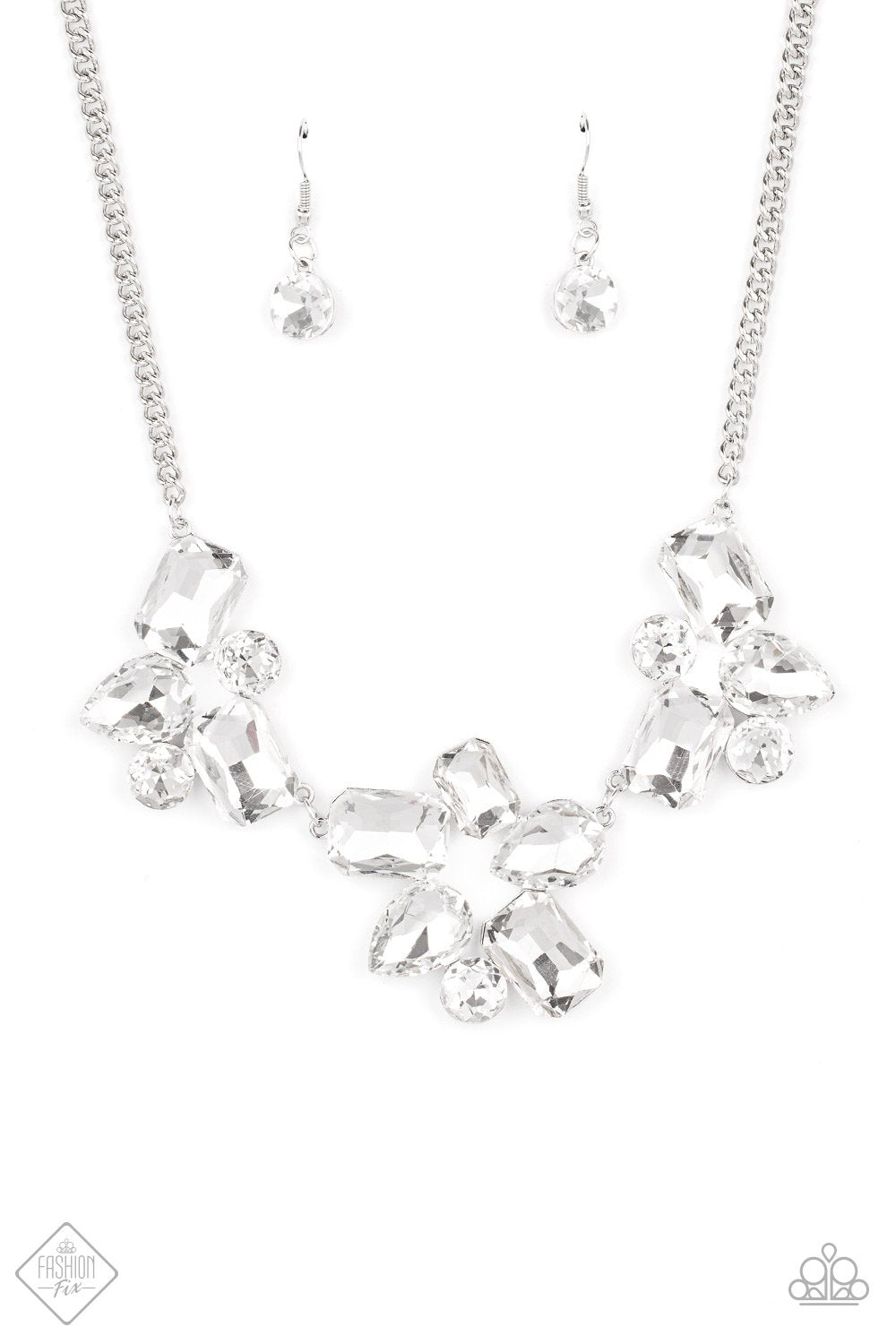 Galactic Goddess White Rhinestone Necklace - Paparazzi Accessories - lightbox -CarasShop.com - $5 Jewelry by Cara Jewels